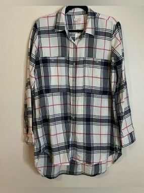 GAP Cotton White Plaid Button-Down Shirt with Navy and Pink